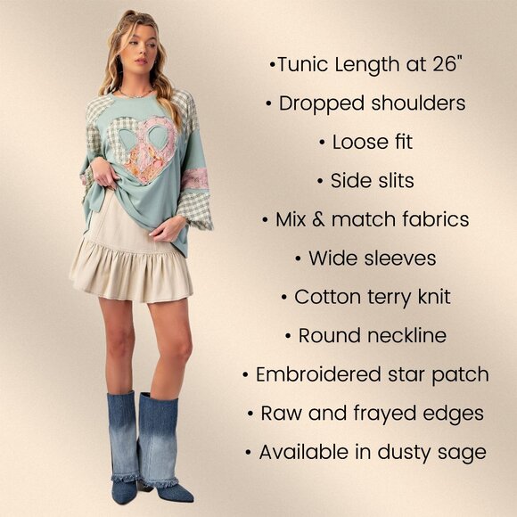 EASEL "Full Heart" Cotton Terry Mix Fabric & Print Embroidered Raw Frayed Edges - Picture 2 of 14